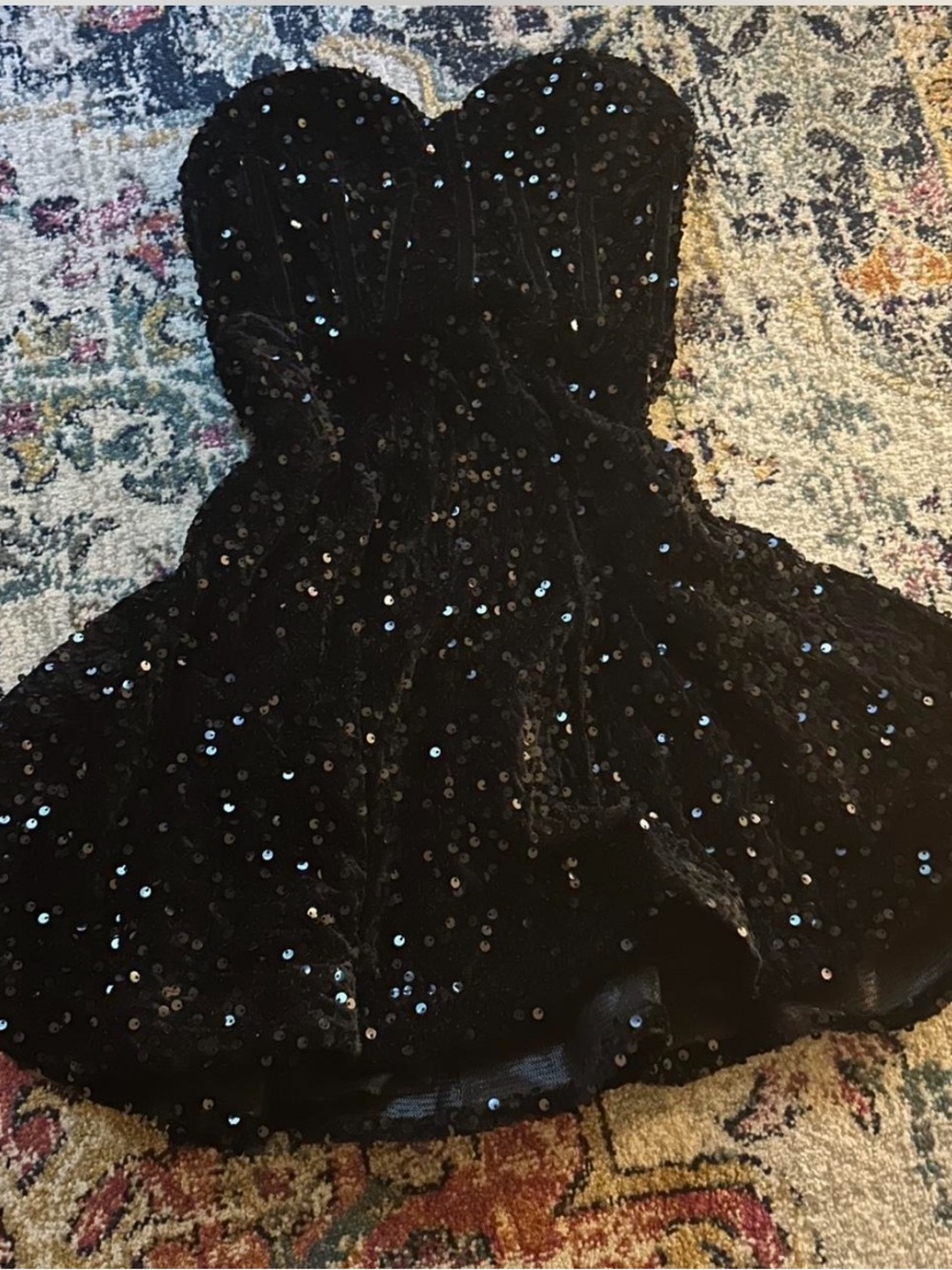 Black Sequin Strapless Party Dress